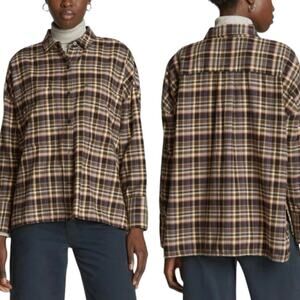 Everlane The Boxy Flannel Button Down Womens LARGE Brown Plaid Casual Workwear